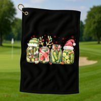 Retro Canned Pickle Christmas Light Xmas Pajama Pickle Lover Golf Towel thumb 1
