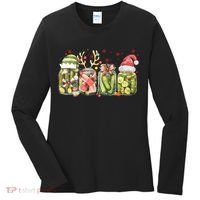 Retro Canned Pickle Christmas Light Xmas Pajama Pickle Lover Women's Long Sleeve Shirt thumb 0