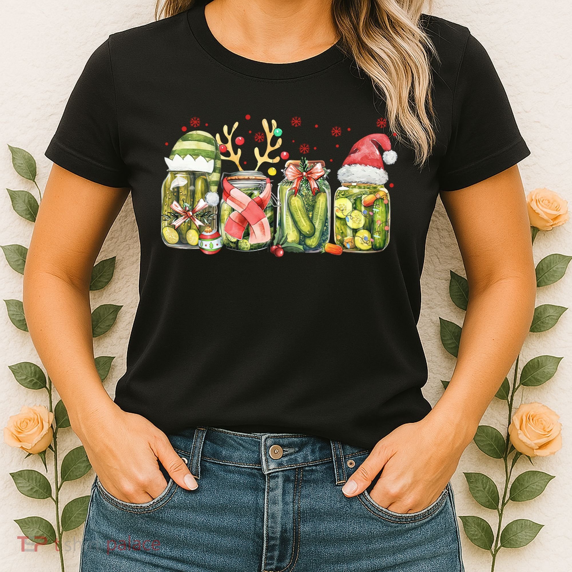 Retro Canned Pickle Christmas Light Xmas Pajama Pickle Lover Women's T-Shirt