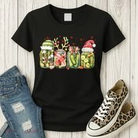 Retro Canned Pickle Christmas Light Xmas Pajama Pickle Lover Women's T-Shirt thumb 3