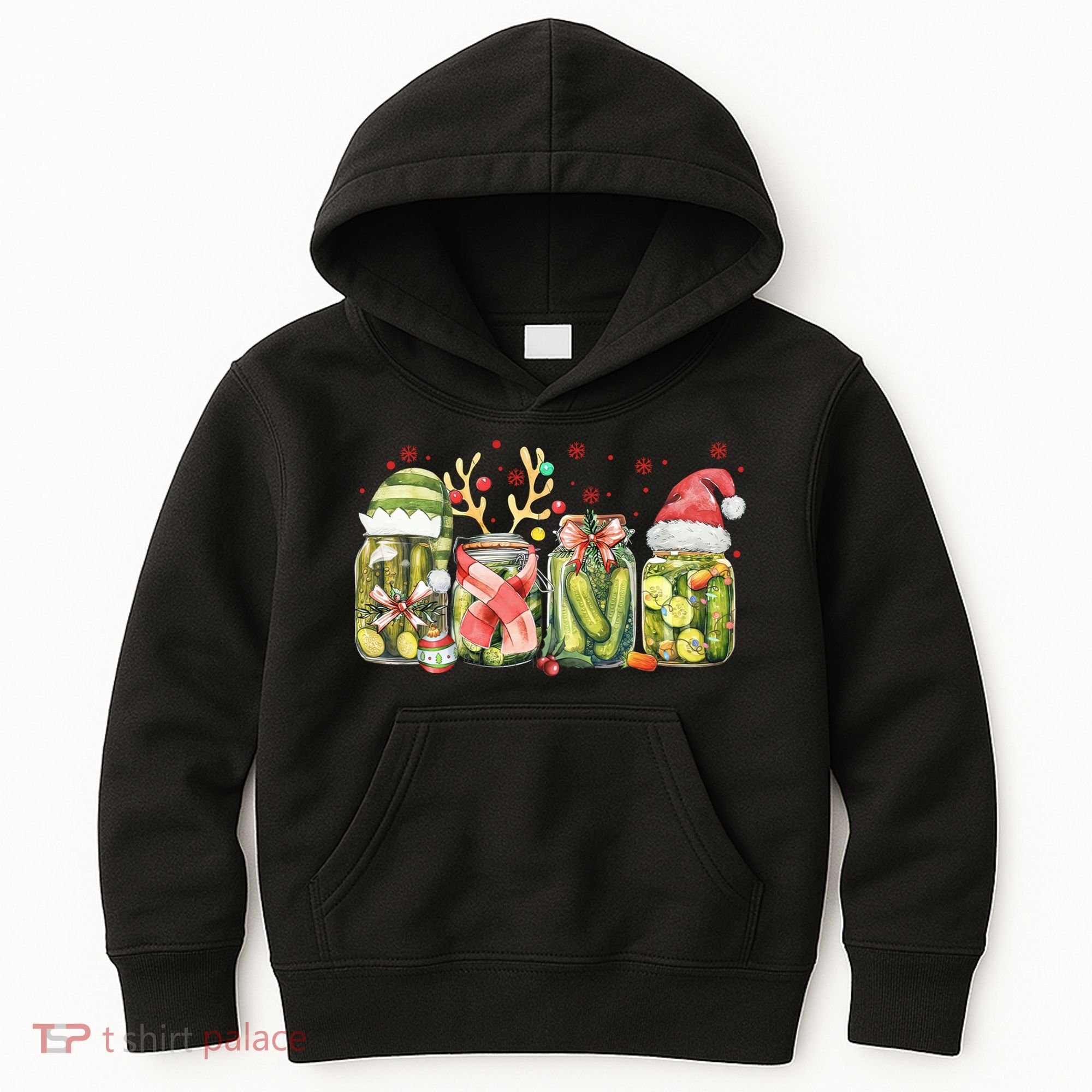 Retro Canned Pickle Christmas Light Xmas Pajama Pickle Lover Kids Hoodie
