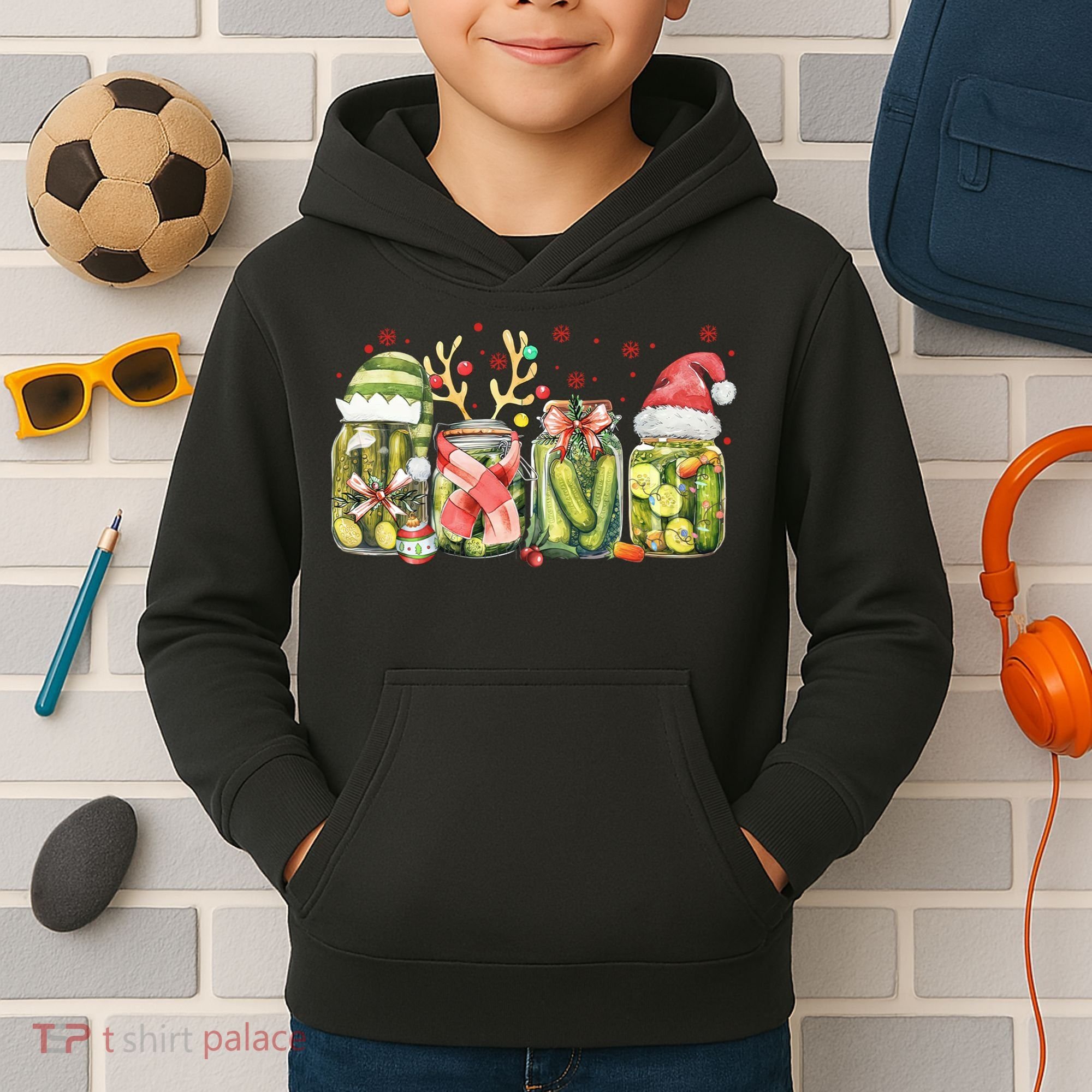 Retro Canned Pickle Christmas Light Xmas Pajama Pickle Lover Kids Hoodie