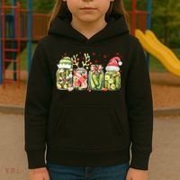 Retro Canned Pickle Christmas Light Xmas Pajama Pickle Lover Kids Hoodie thumb 3