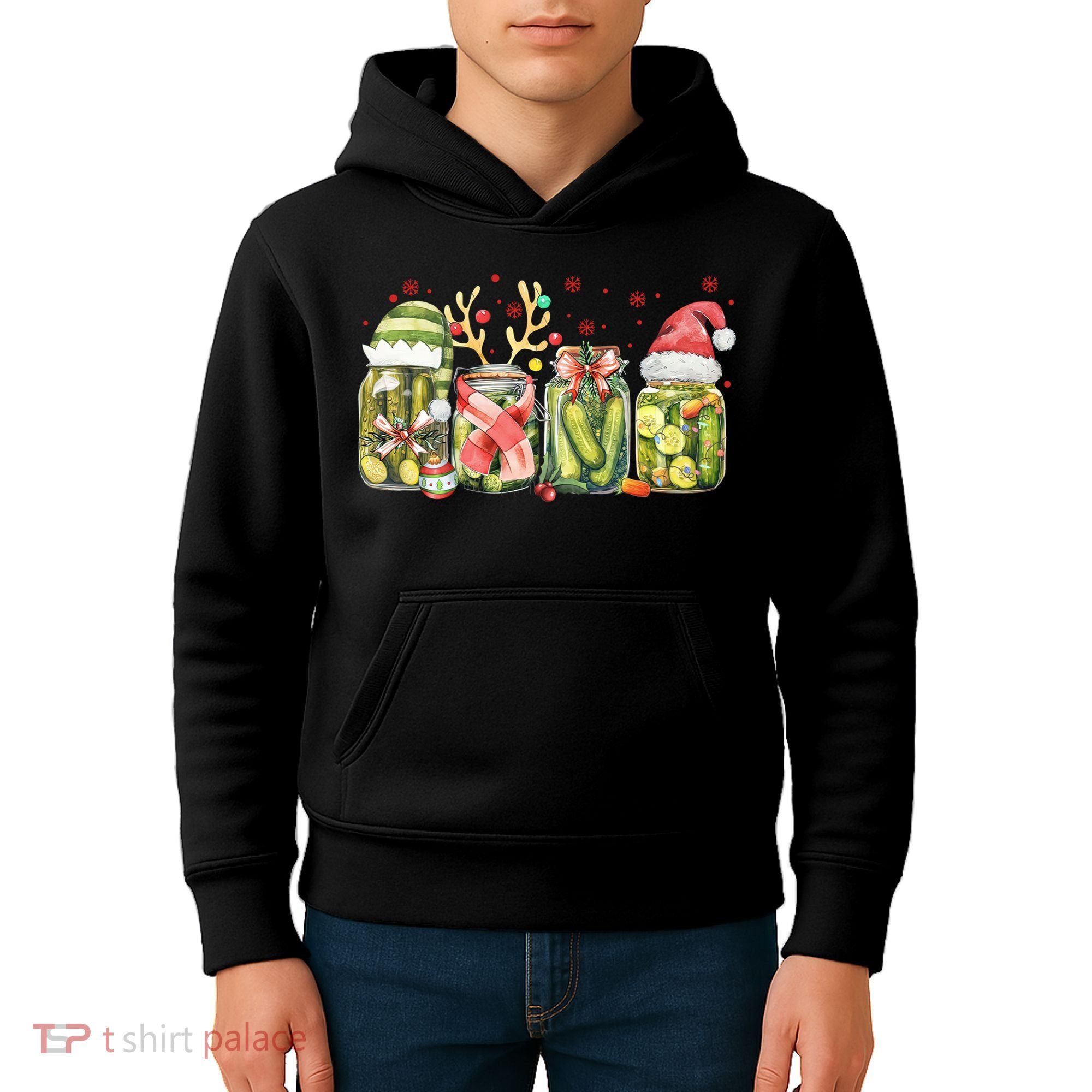 Retro Canned Pickle Christmas Light Xmas Pajama Pickle Lover Kids Hoodie