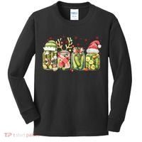 Retro Canned Pickle Christmas Light Xmas Pajama Pickle Lover Kids Long Sleeve Shirt thumb 0