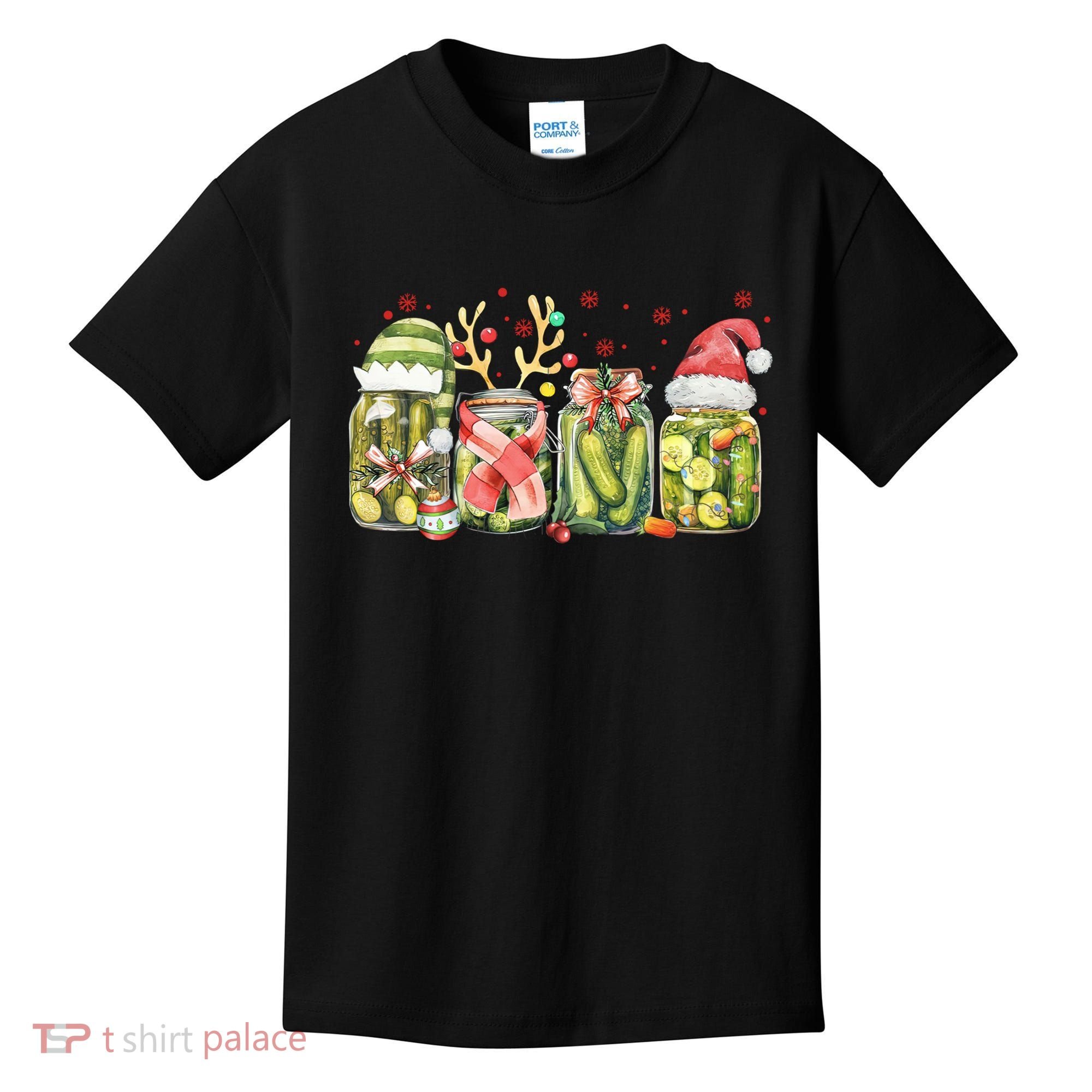 Retro Canned Pickle Christmas Light Xmas Pajama Pickle Lover Kids T-Shirt