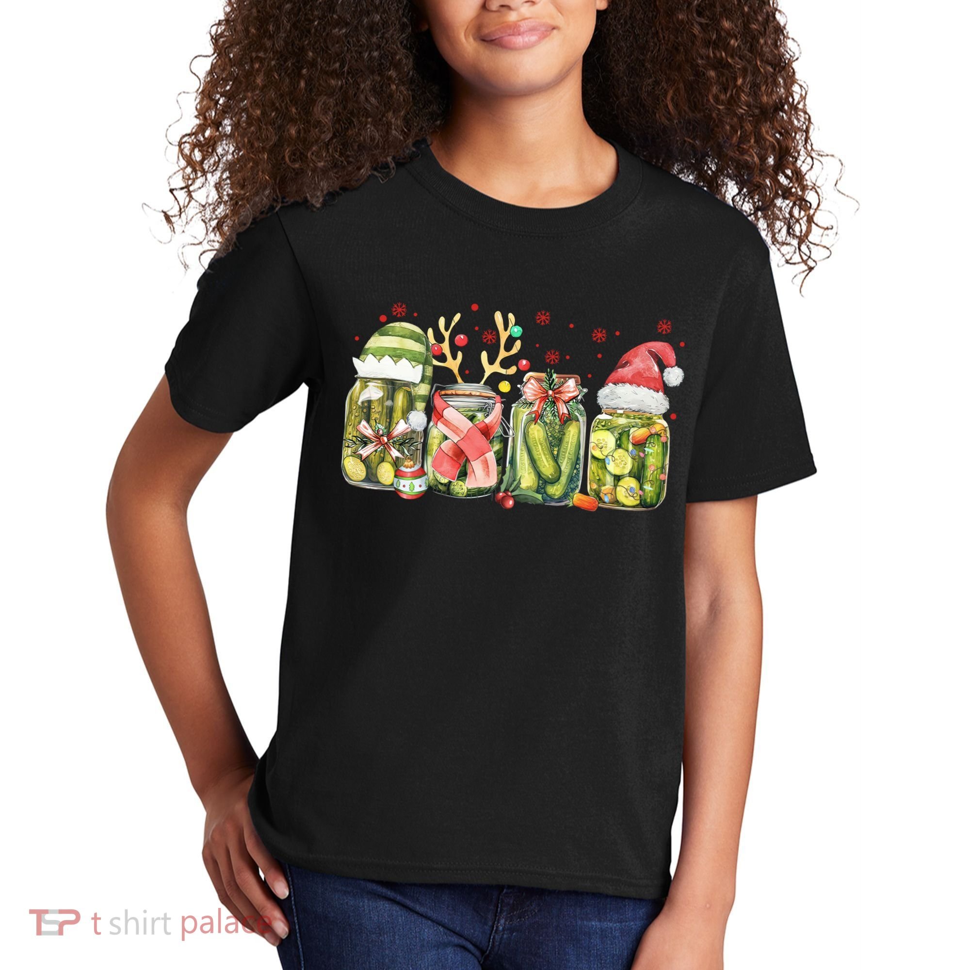 Retro Canned Pickle Christmas Light Xmas Pajama Pickle Lover Kids T-Shirt