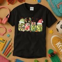 Retro Canned Pickle Christmas Light Xmas Pajama Pickle Lover Kids T-Shirt thumb 3