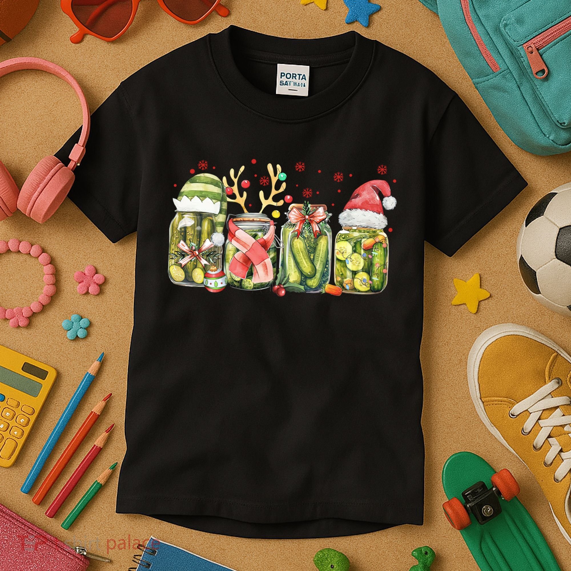 Retro Canned Pickle Christmas Light Xmas Pajama Pickle Lover Kids T-Shirt