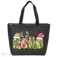 Retro Canned Pickle Christmas Light Xmas Pajama Pickle Lover Tote Bag thumb 0