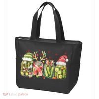 Retro Canned Pickle Christmas Light Xmas Pajama Pickle Lover Tote Bag thumb 3