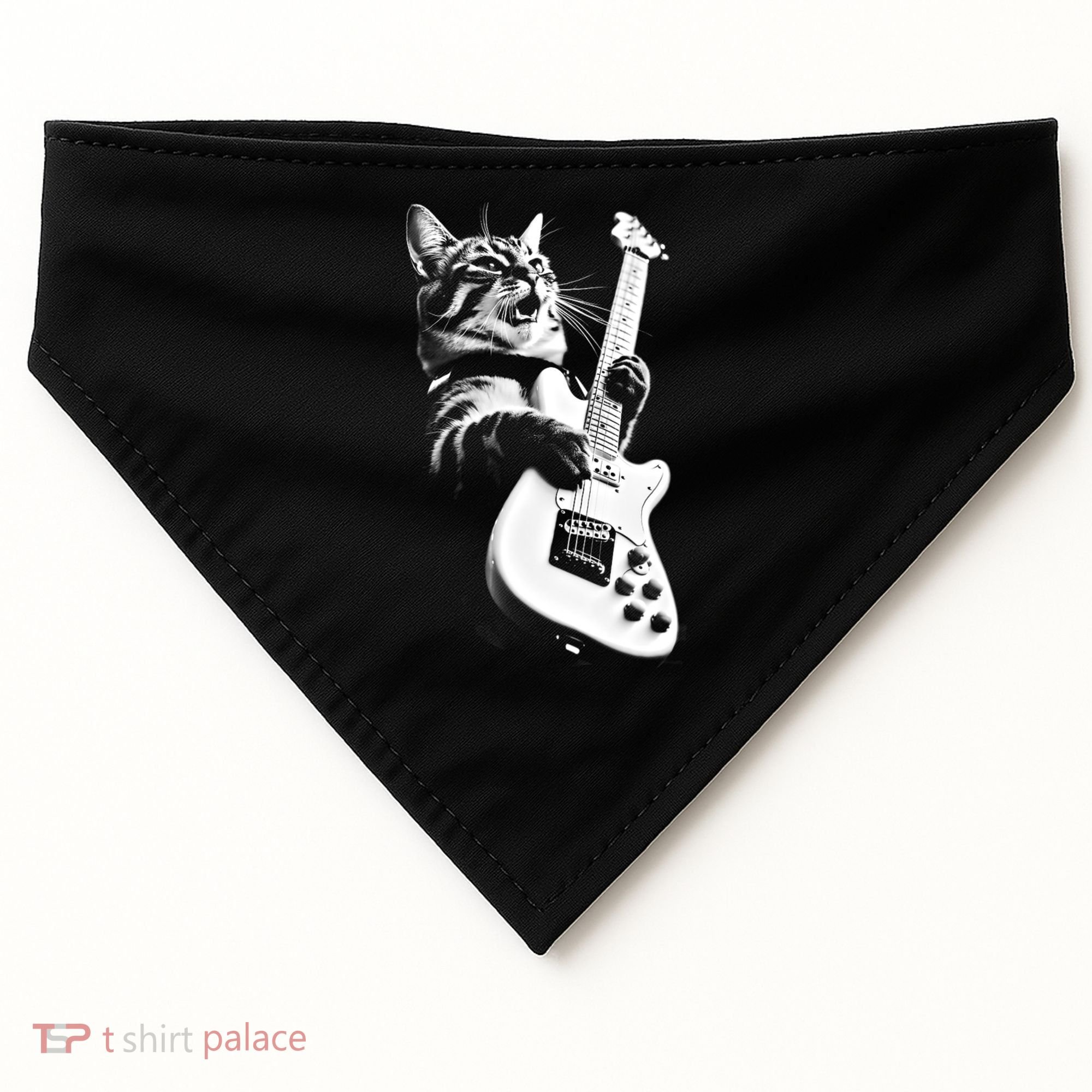 Rock Cat Playing Guitar USA-Made Doggie Bandana