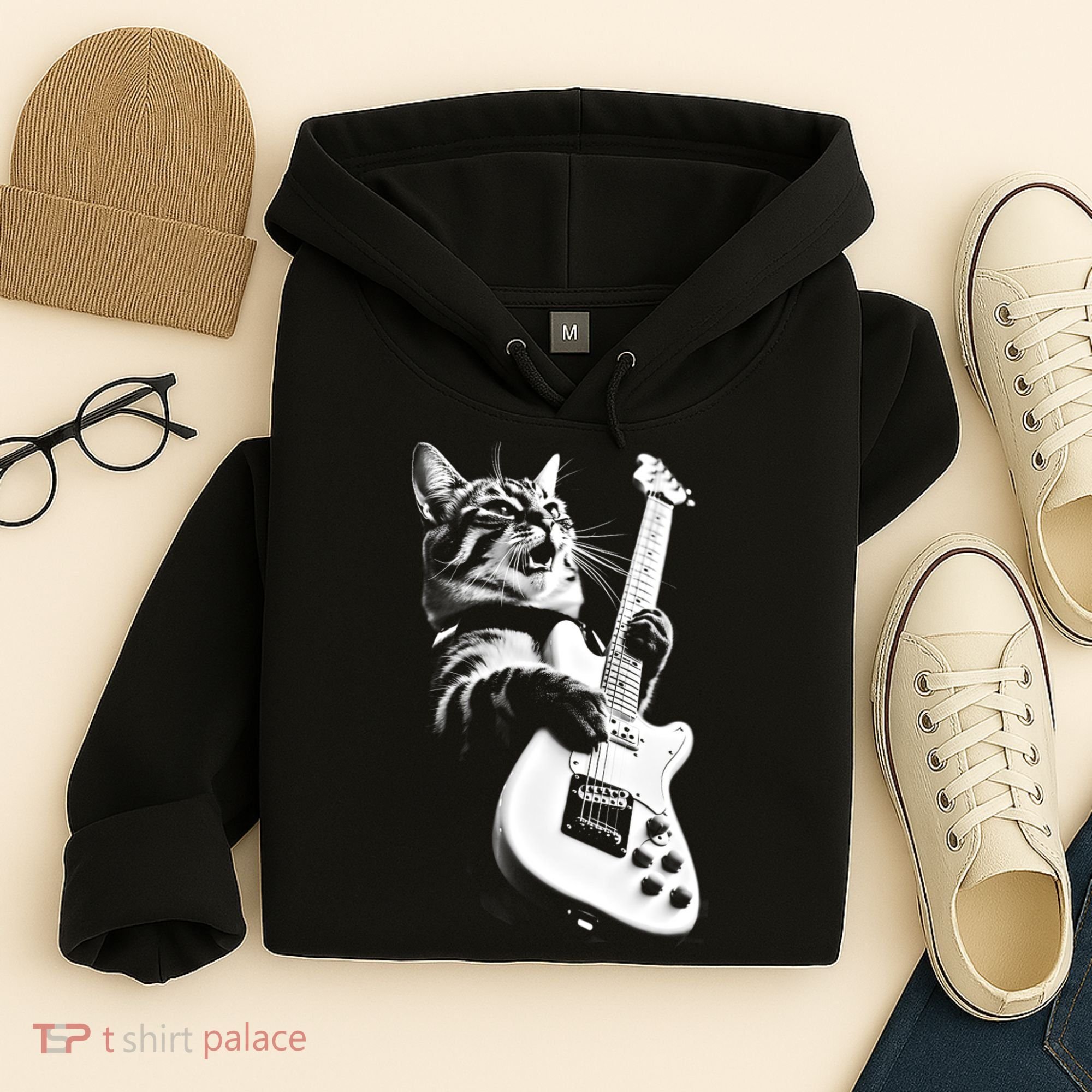 Rock Cat Playing Guitar Hoodie