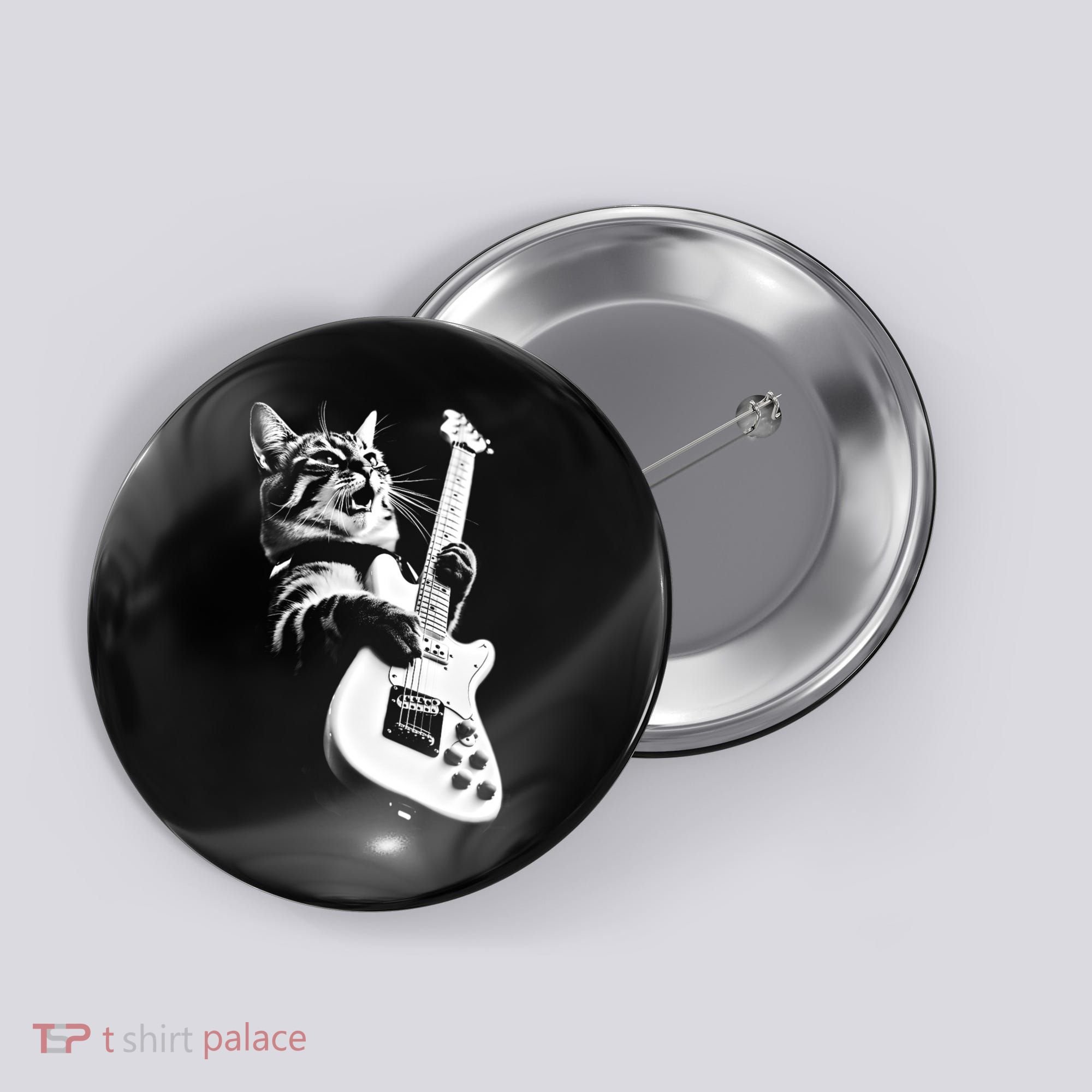 Rock Cat Playing Guitar Button