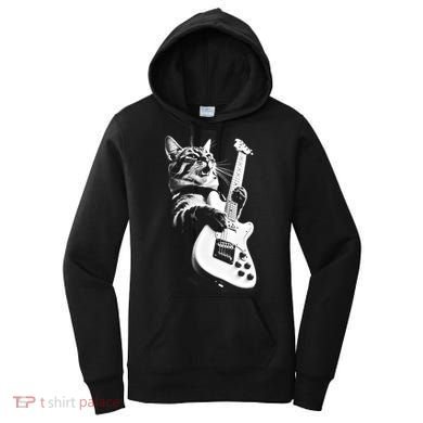 Rock Cat Playing Guitar Women's Hoodie