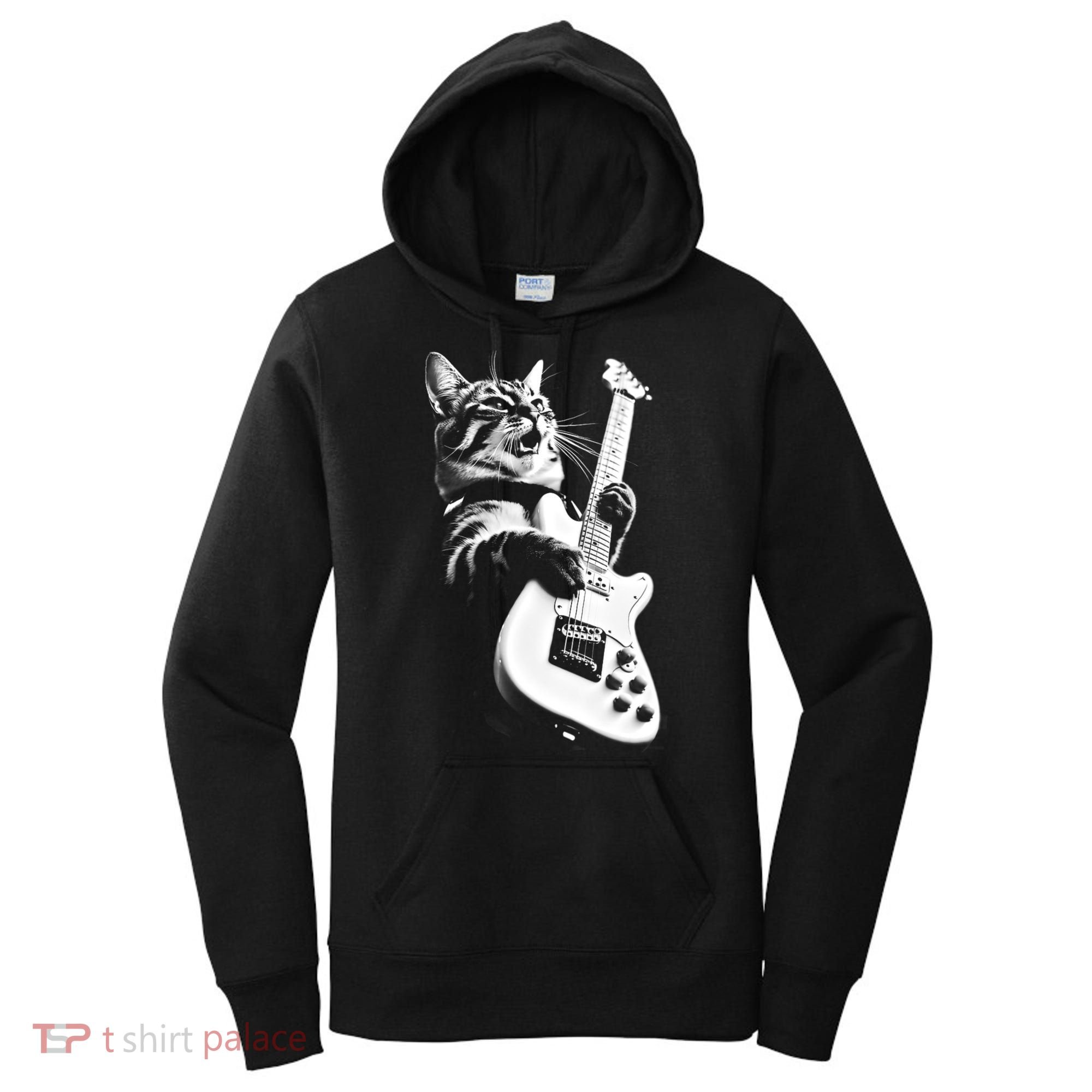 Rock Cat Playing Guitar Women's Hoodie