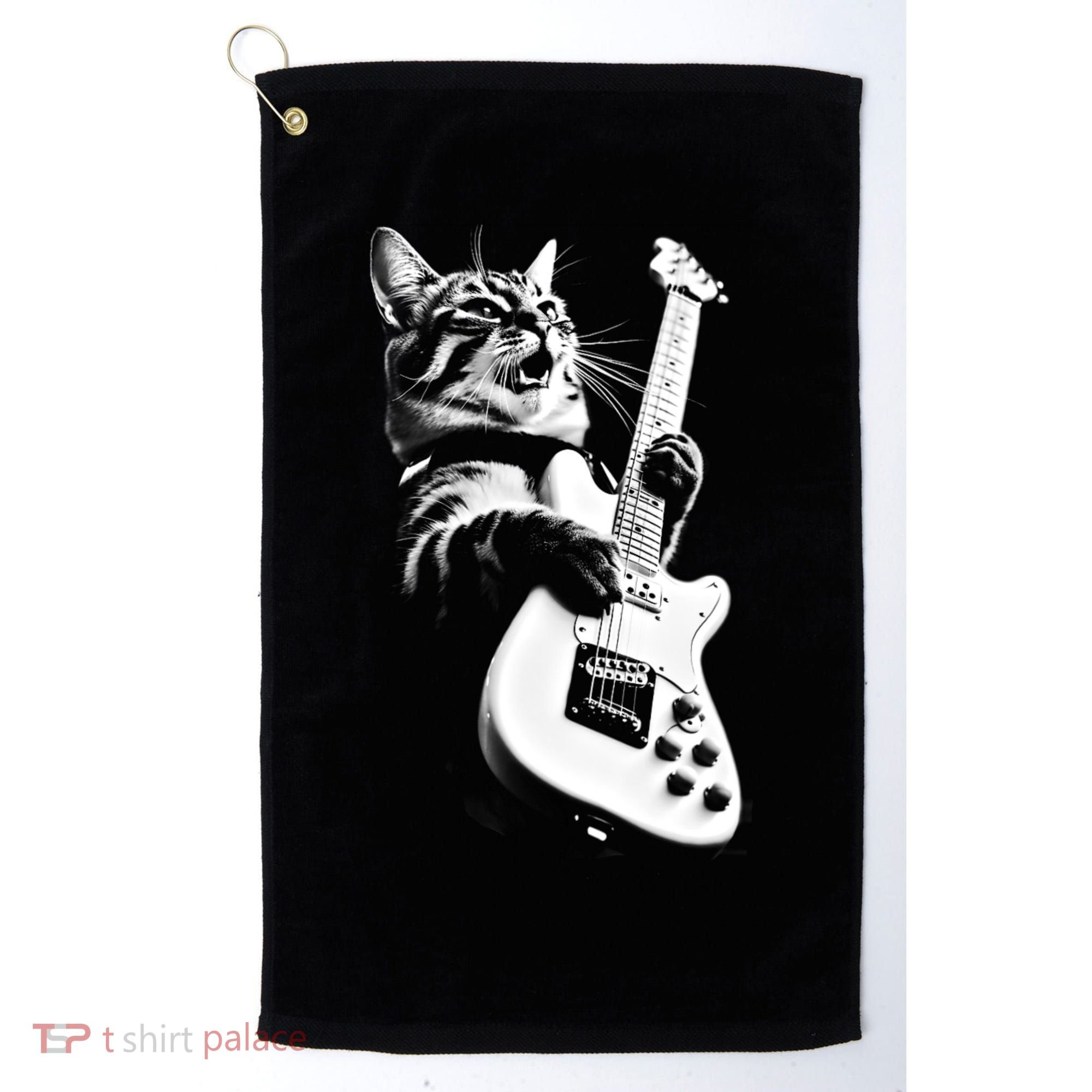 Rock Cat Playing Guitar Golf Towel