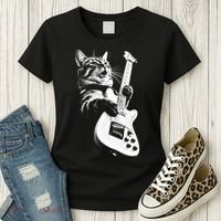 Rock Cat Playing Guitar Women's T-Shirt thumb 3