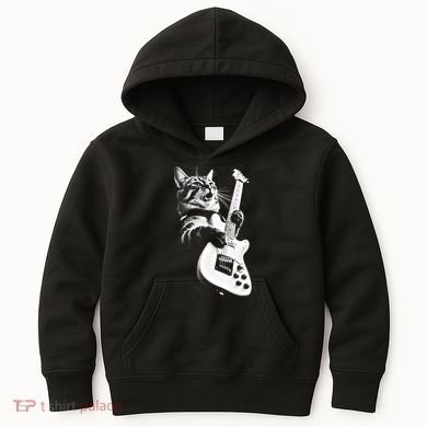 Rock Cat Playing Guitar Kids Hoodie