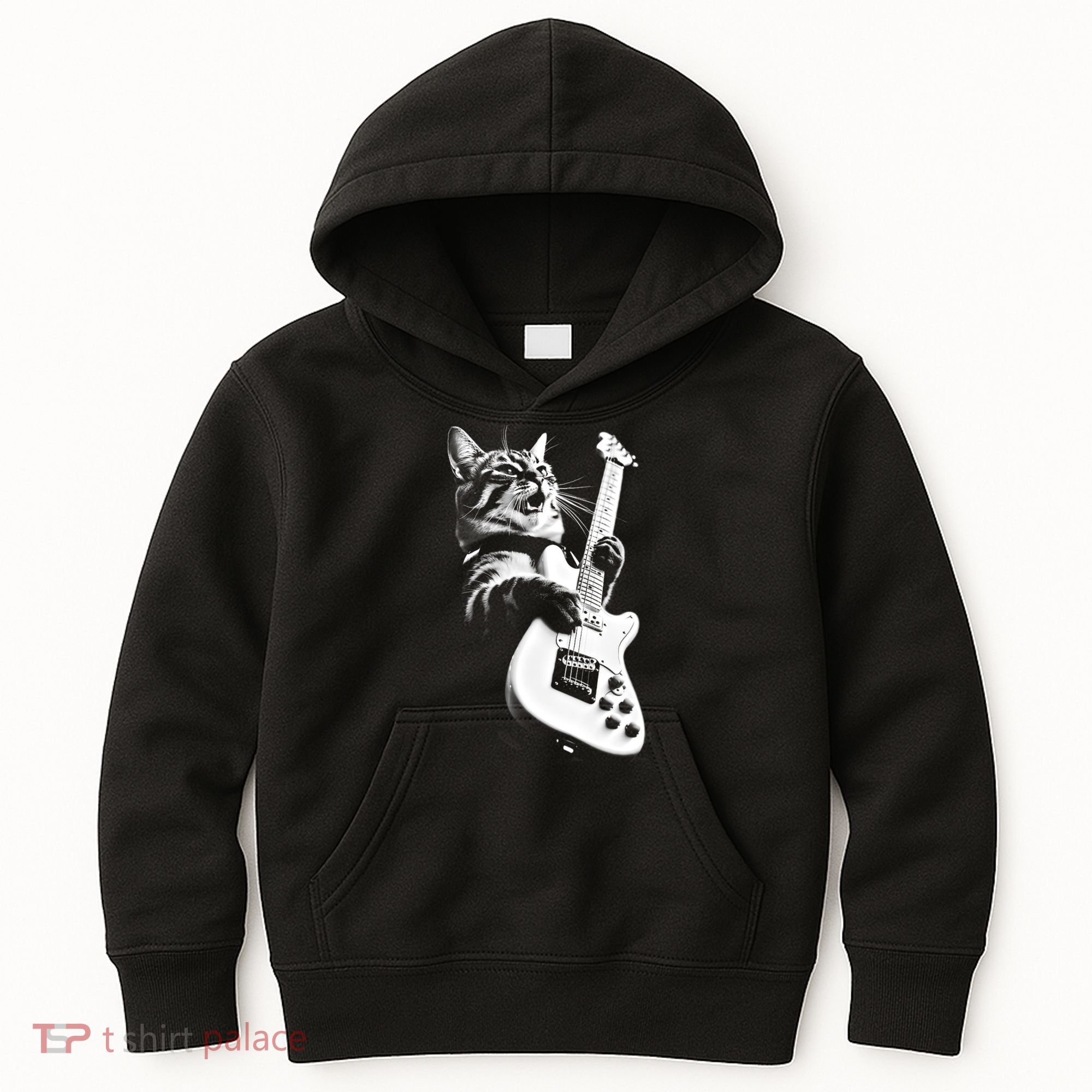 Rock Cat Playing Guitar Kids Hoodie
