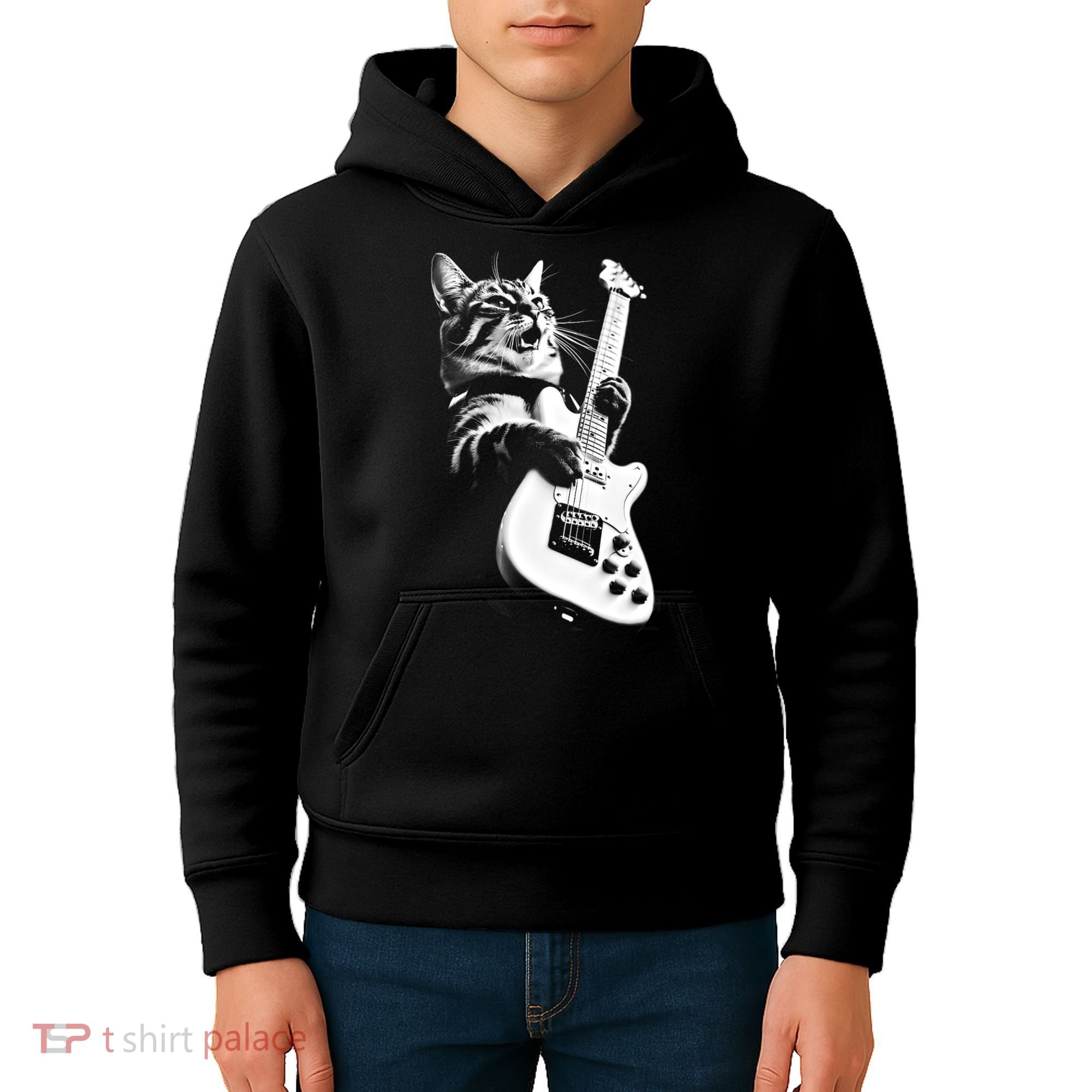 Rock Cat Playing Guitar Kids Hoodie