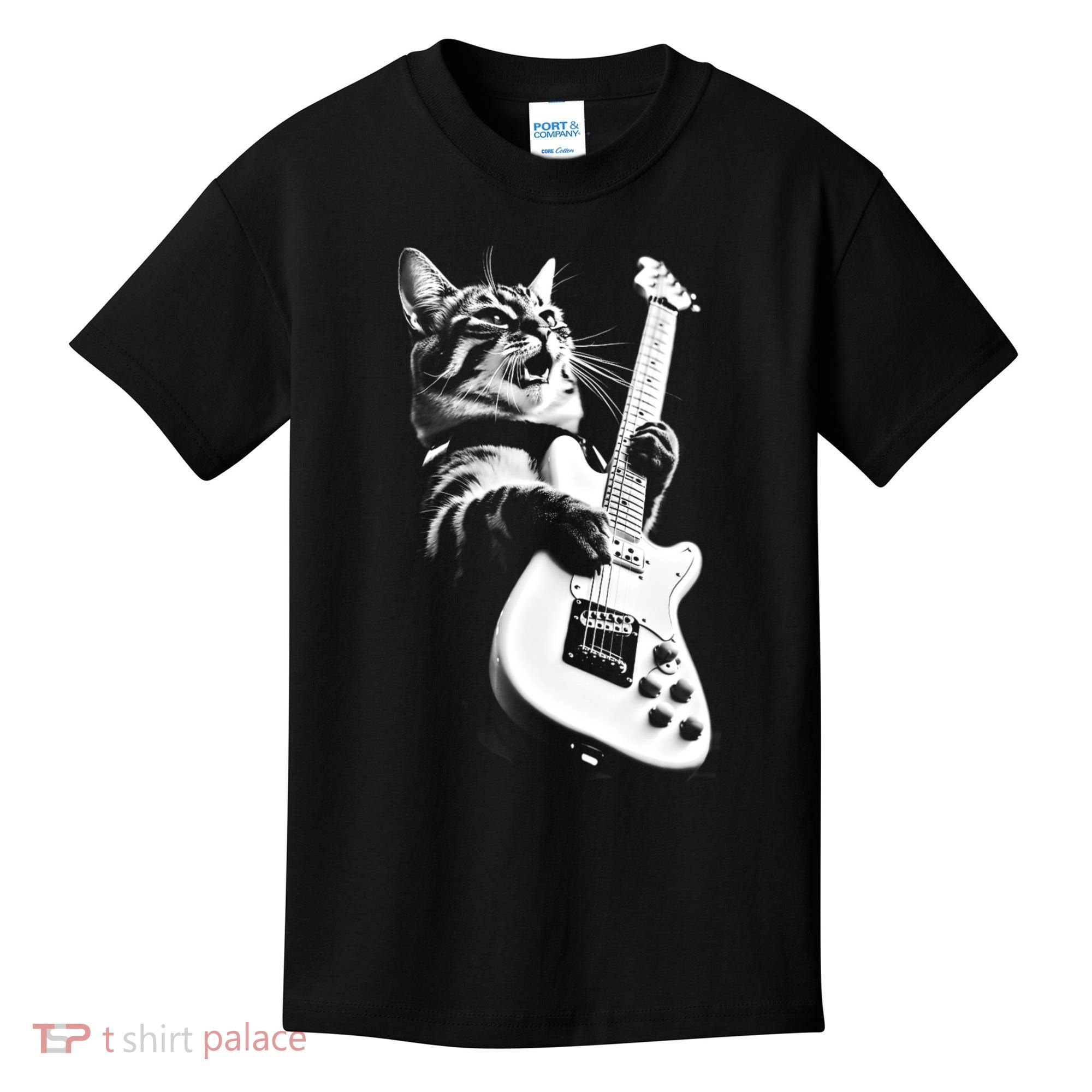 Rock Cat Playing Guitar Kids T-Shirt