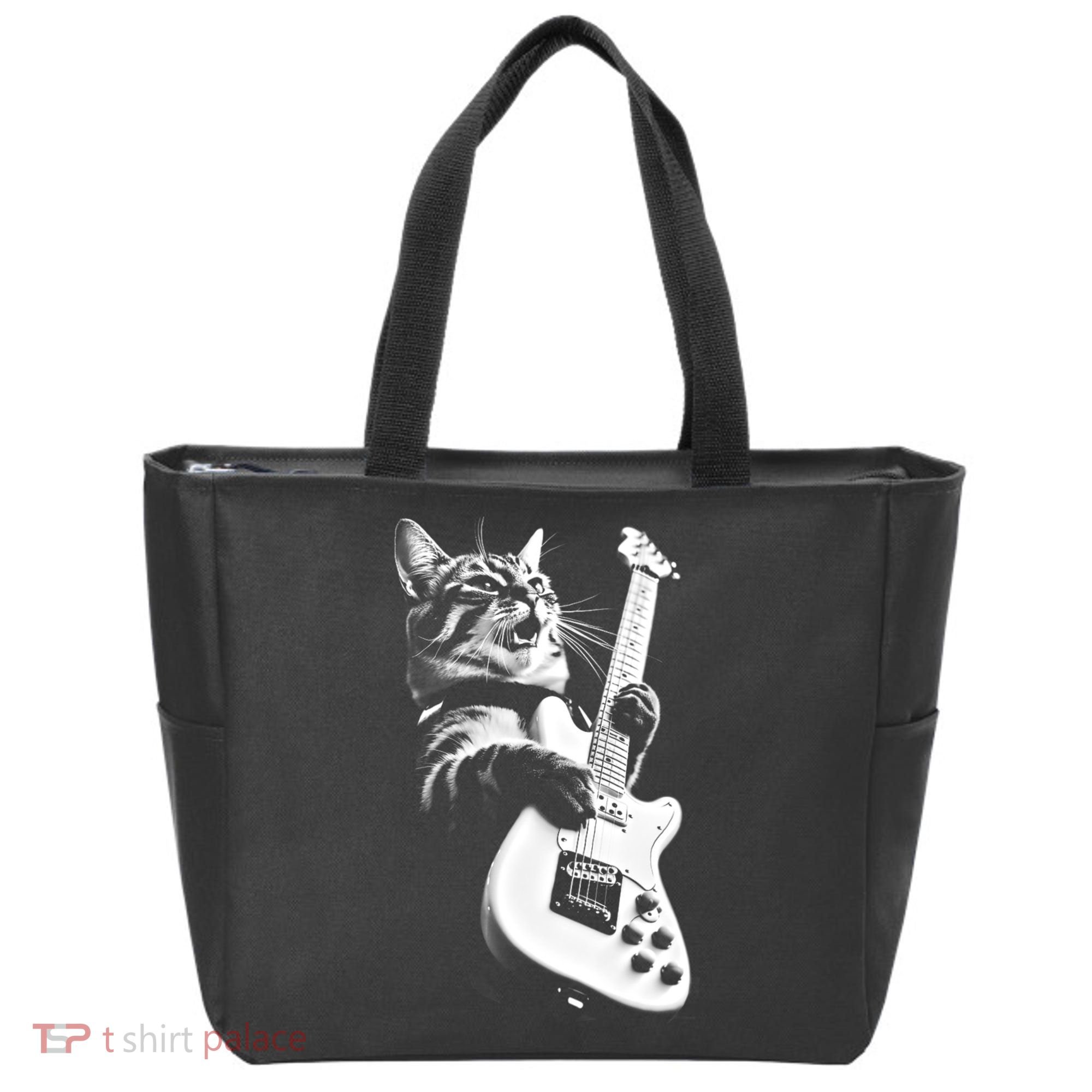 Rock Cat Playing Guitar Tote Bag