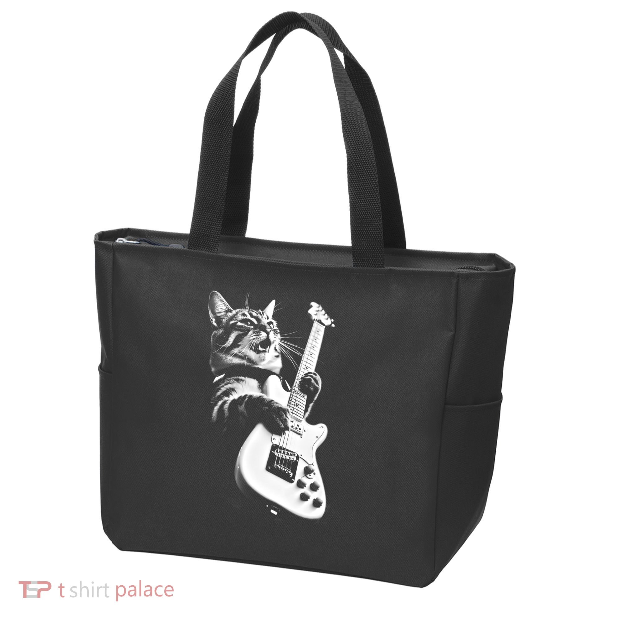 Rock Cat Playing Guitar Tote Bag
