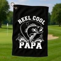 Reel cool Papa dad fishing Golf Towel thumb 1
