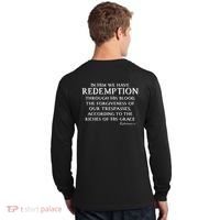Redeemed Collection Redeemed By The Blood Of Jesus Ephesians 1:7 Front And Back Long Sleeve Shirt thumb 1