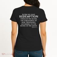 Redeemed Collection Redeemed By The Blood Of Jesus Ephesians 1:7 Front And Back Women's T-Shirt thumb 1