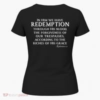 Redeemed Collection Redeemed By The Blood Of Jesus Ephesians 1:7 Front And Back Women's T-Shirt thumb 5