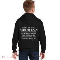 Redeemed Collection Redeemed By The Blood Of Jesus Ephesians 1:7 Front And Back Kids Hoodie thumb 1