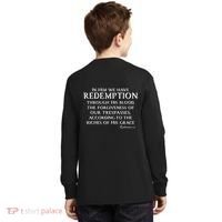 Redeemed Collection Redeemed By The Blood Of Jesus Ephesians 1:7 Front And Back Kids Long Sleeve Shirt thumb 1