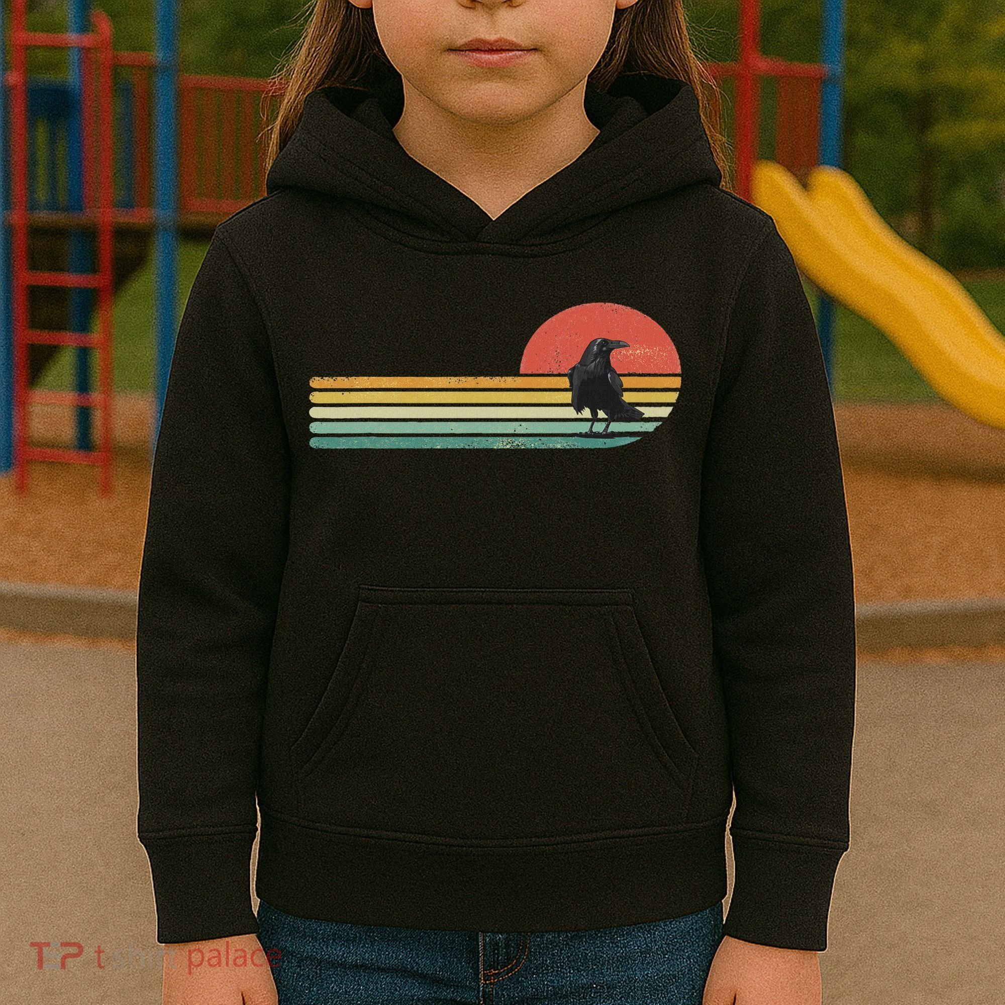 Raven Crow Retro Style Animal Bird Lover Bird Watcher Kids Hoodie