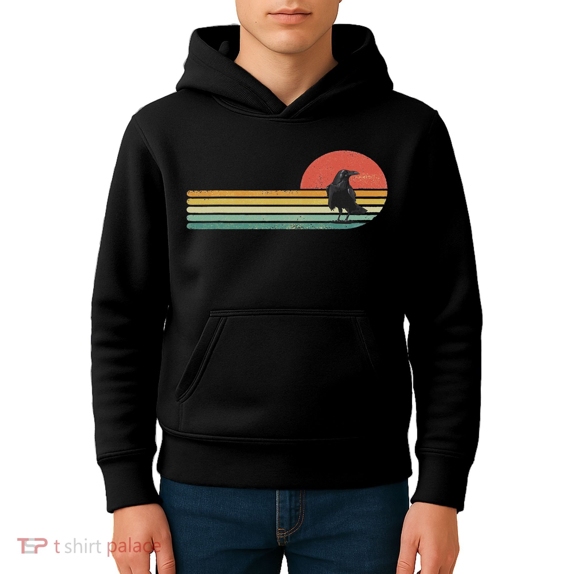 Raven Crow Retro Style Animal Bird Lover Bird Watcher Kids Hoodie