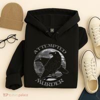 Raven Crow Retro Moon Attempted Murder Wiccan Pagan Hoodie thumb 4