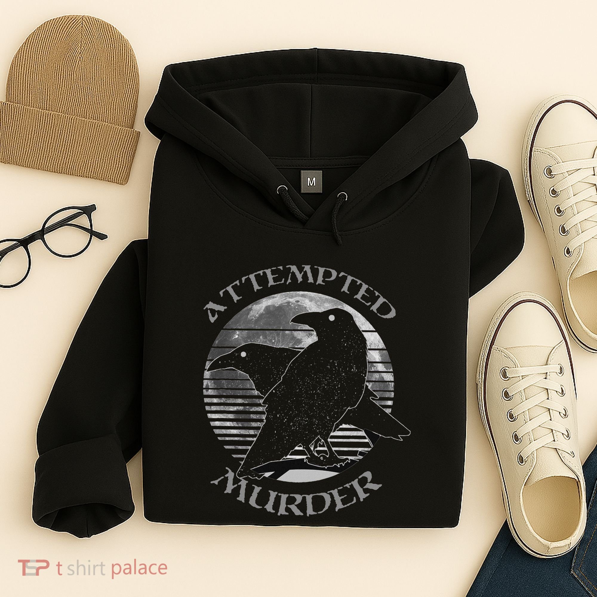 Raven Crow Retro Moon Attempted Murder Wiccan Pagan Hoodie