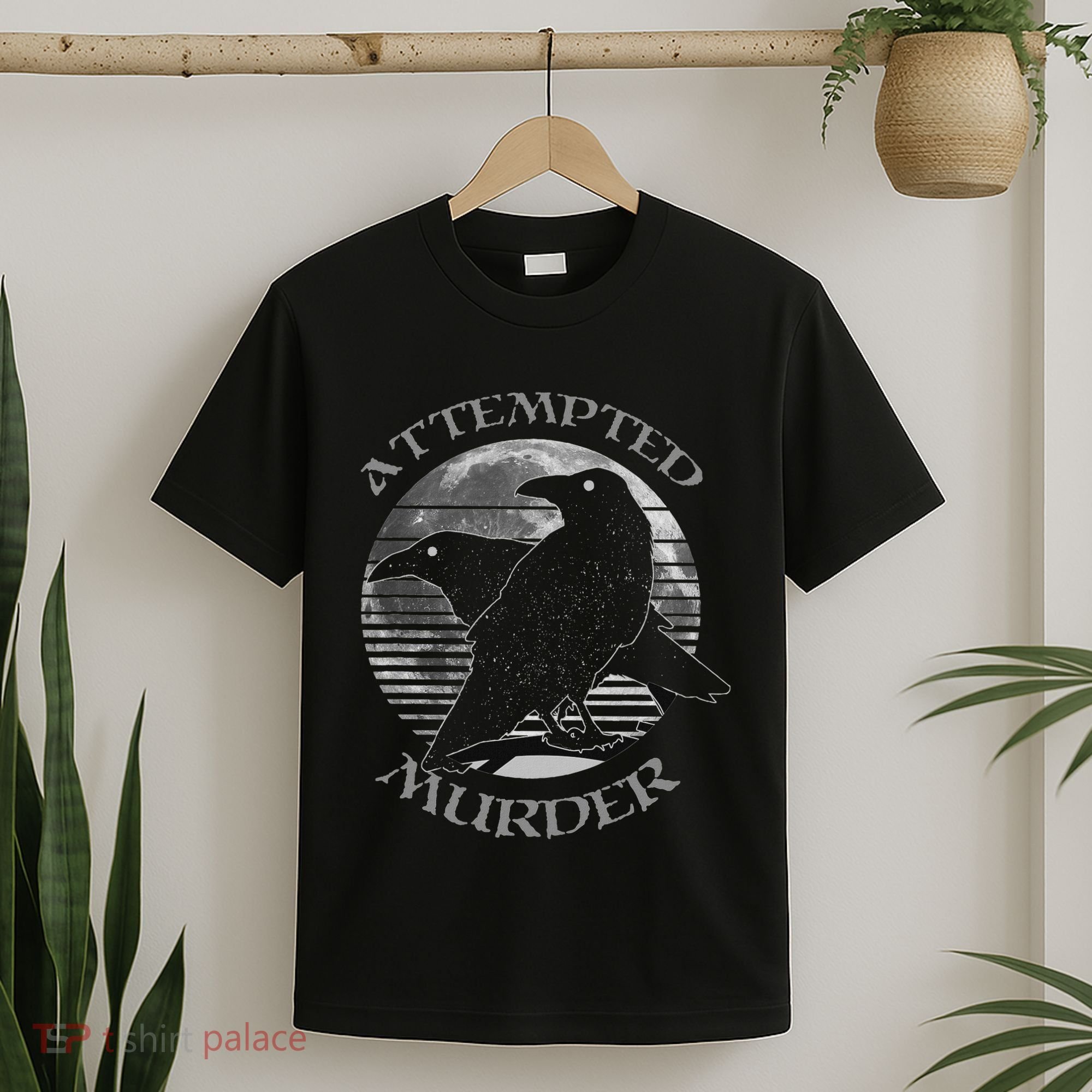 Raven Crow Retro Moon Attempted Murder Wiccan Pagan T-Shirt
