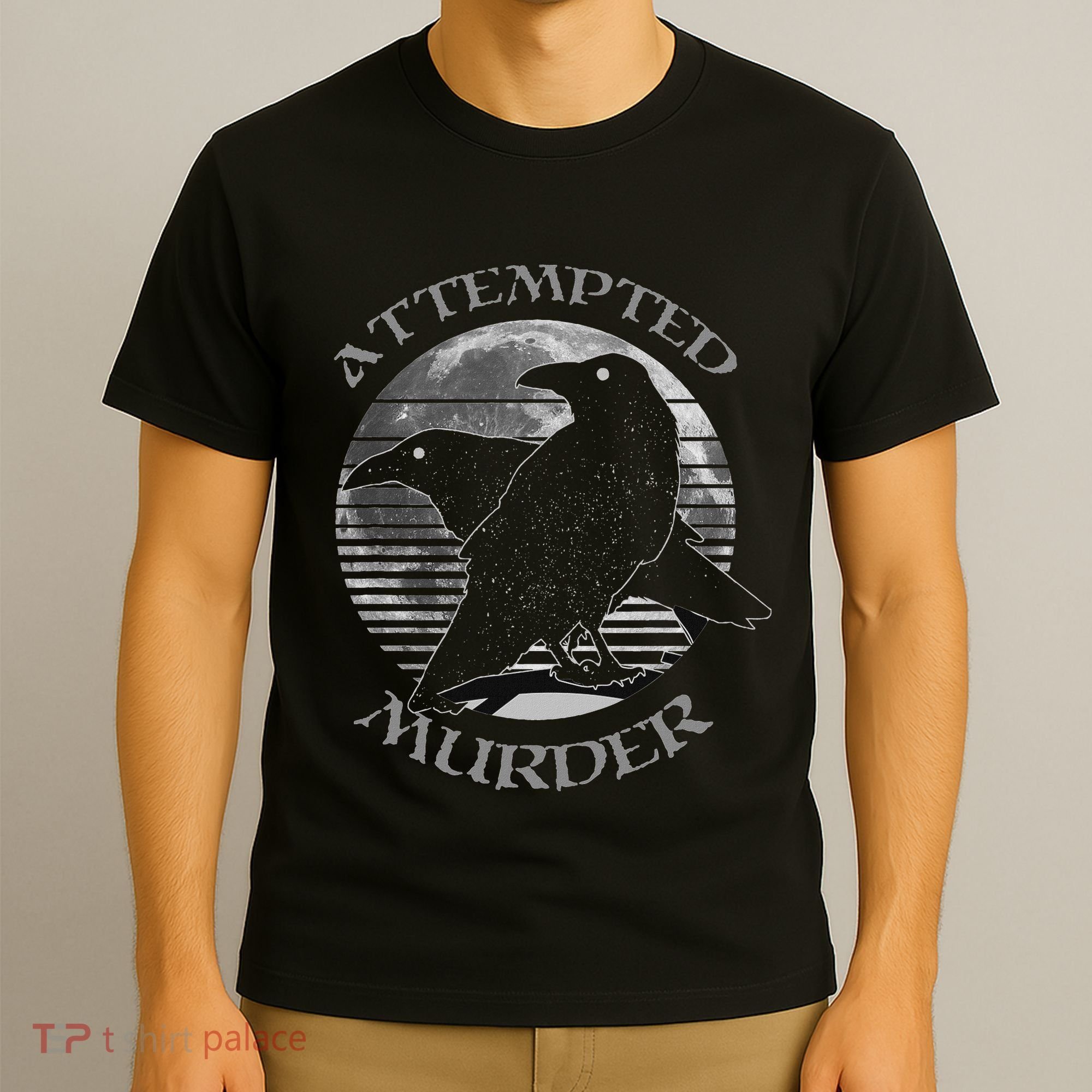 Raven Crow Retro Moon Attempted Murder Wiccan Pagan T-Shirt