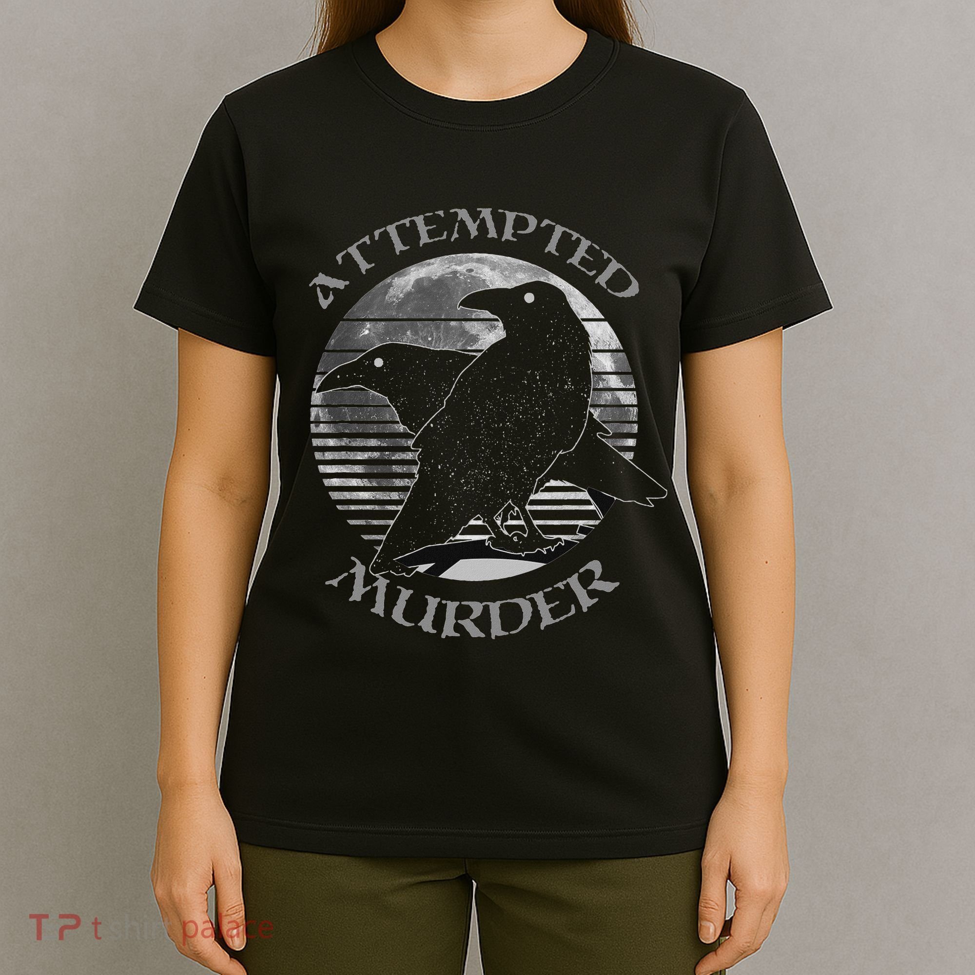 Raven Crow Retro Moon Attempted Murder Wiccan Pagan T-Shirt