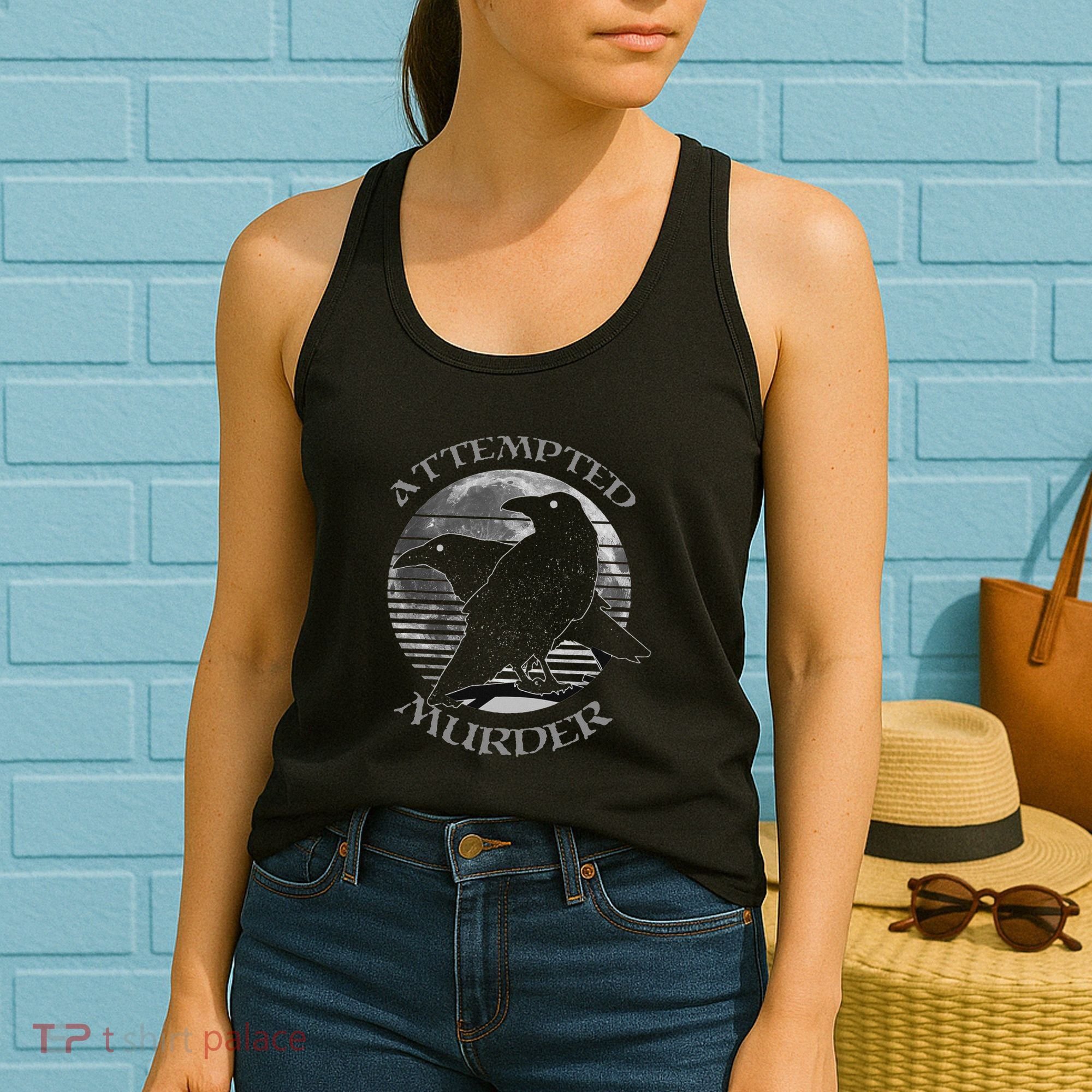 Raven Crow Retro Moon Attempted Murder Wiccan Pagan Women's Tank Top
