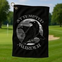 Raven Crow Retro Moon Attempted Murder Wiccan Pagan Golf Towel thumb 1