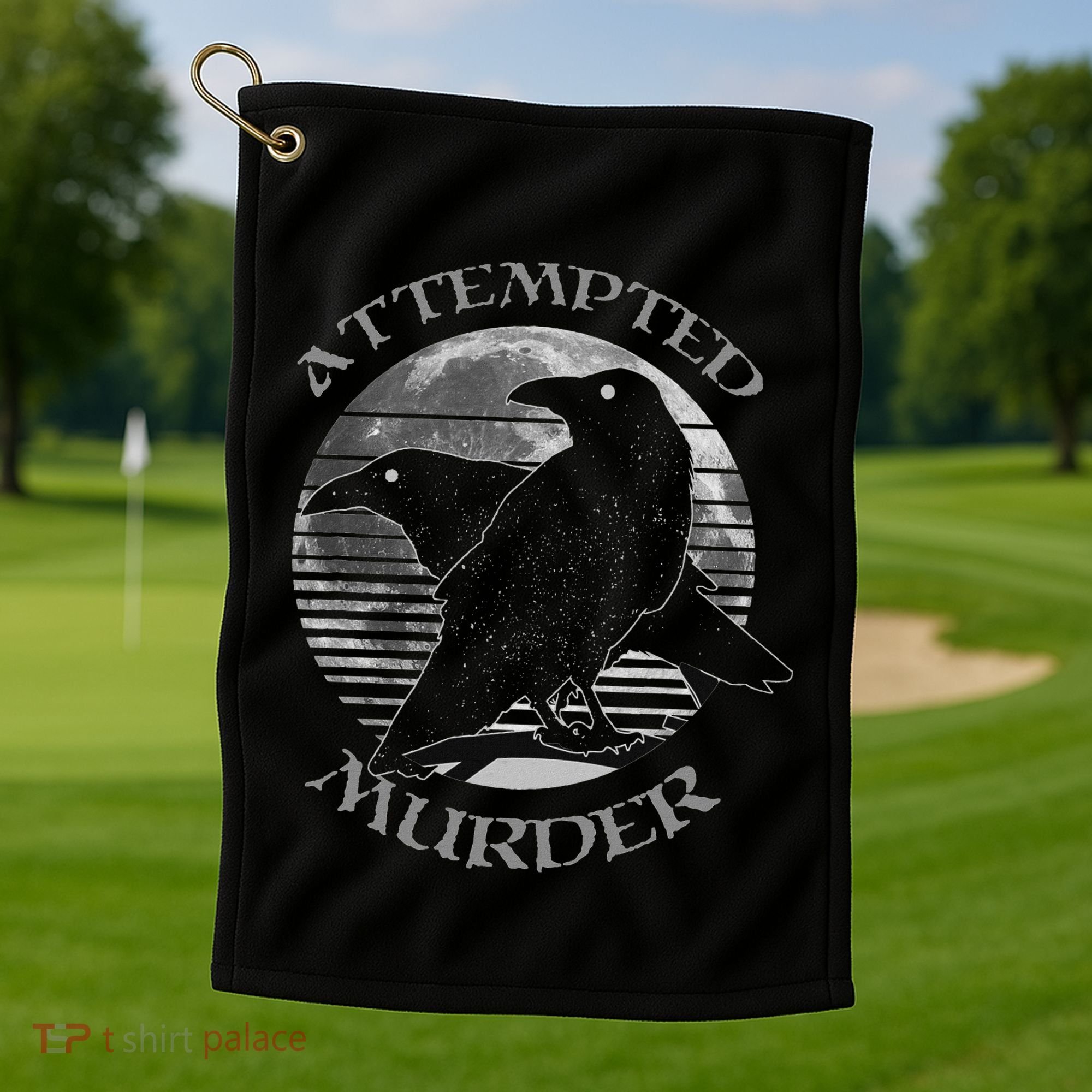 Raven Crow Retro Moon Attempted Murder Wiccan Pagan Golf Towel