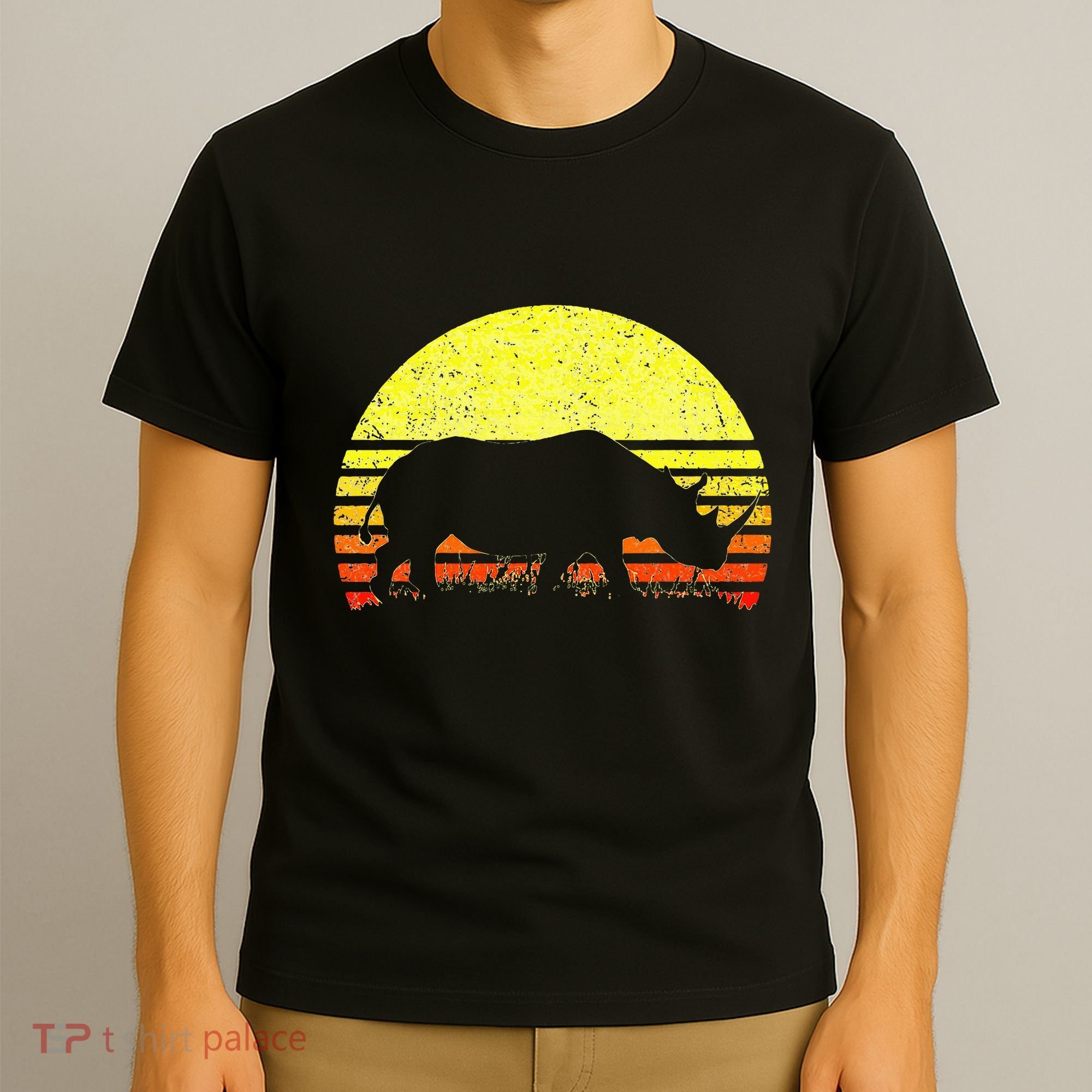Rhino Cool Rhinoceros African Animals Retro Sunset Vintage T-Shirt