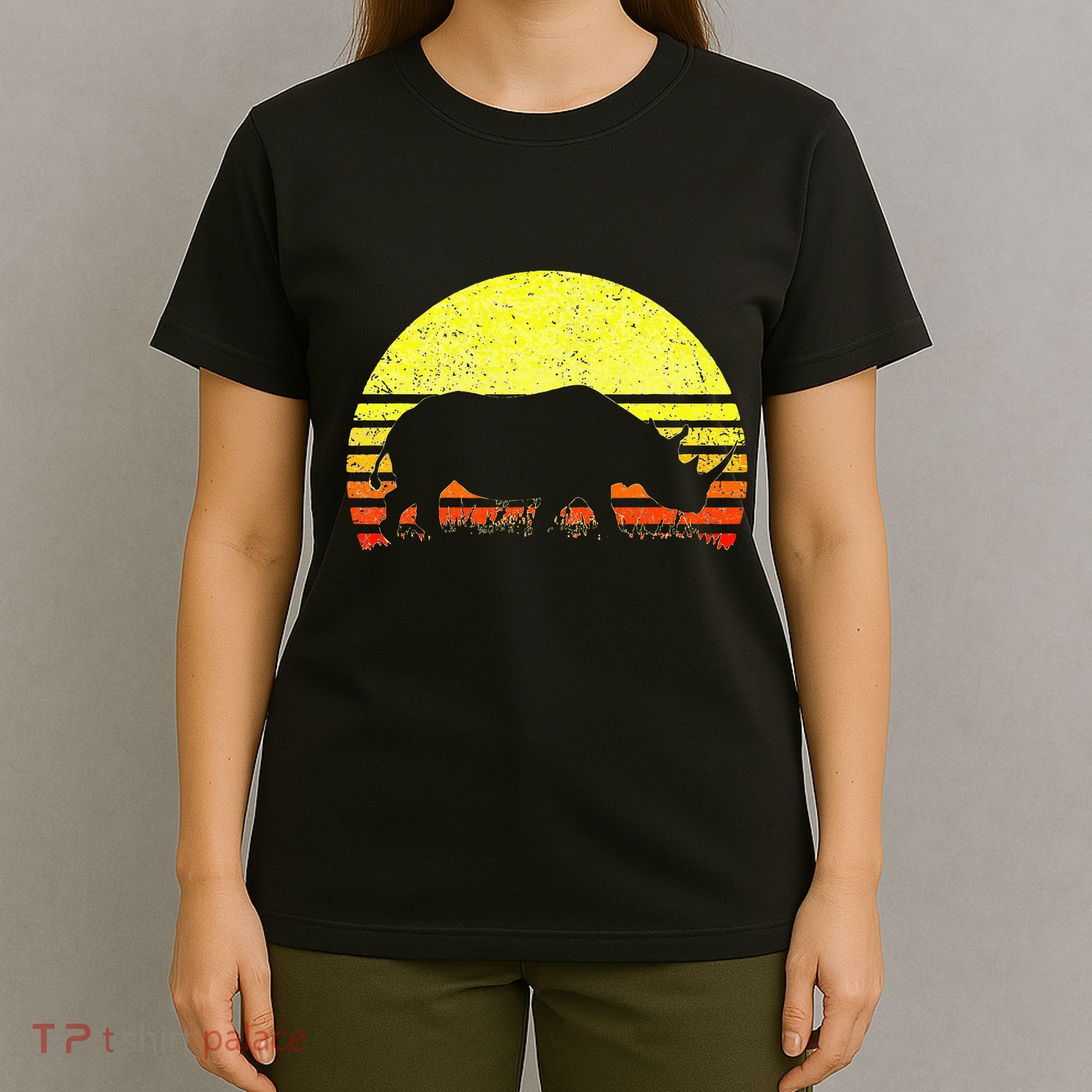 Rhino Cool Rhinoceros African Animals Retro Sunset Vintage T-Shirt