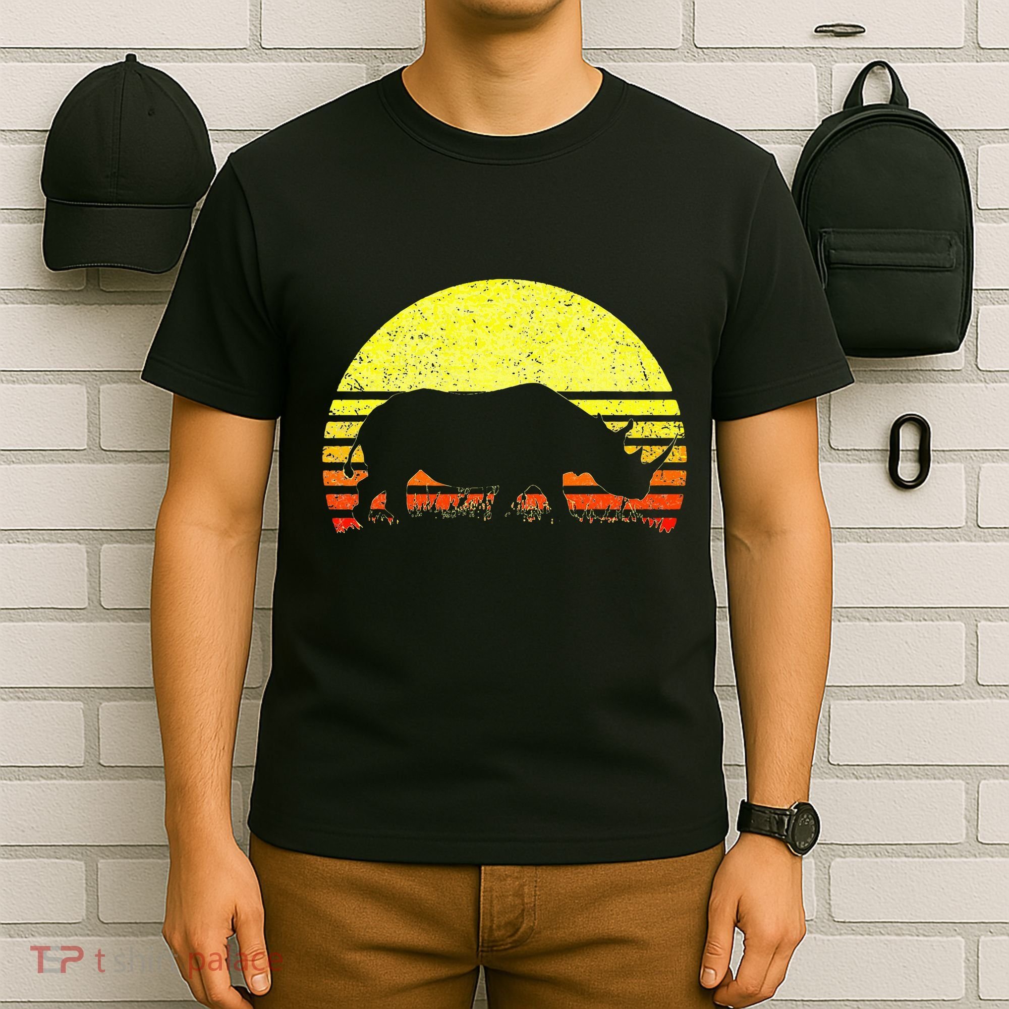 Rhino Cool Rhinoceros African Animals Retro Sunset Vintage T-Shirt