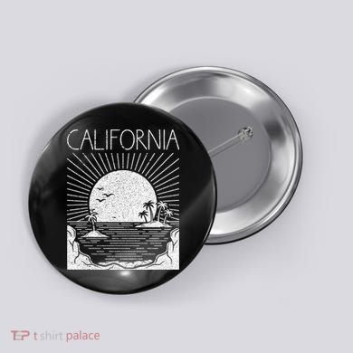 Retro California Rising Sun Palms And Ocean Summer Button