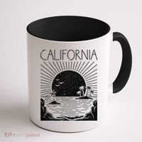 Retro California Rising Sun Palms And Ocean Summer Coffee Mug thumb 1