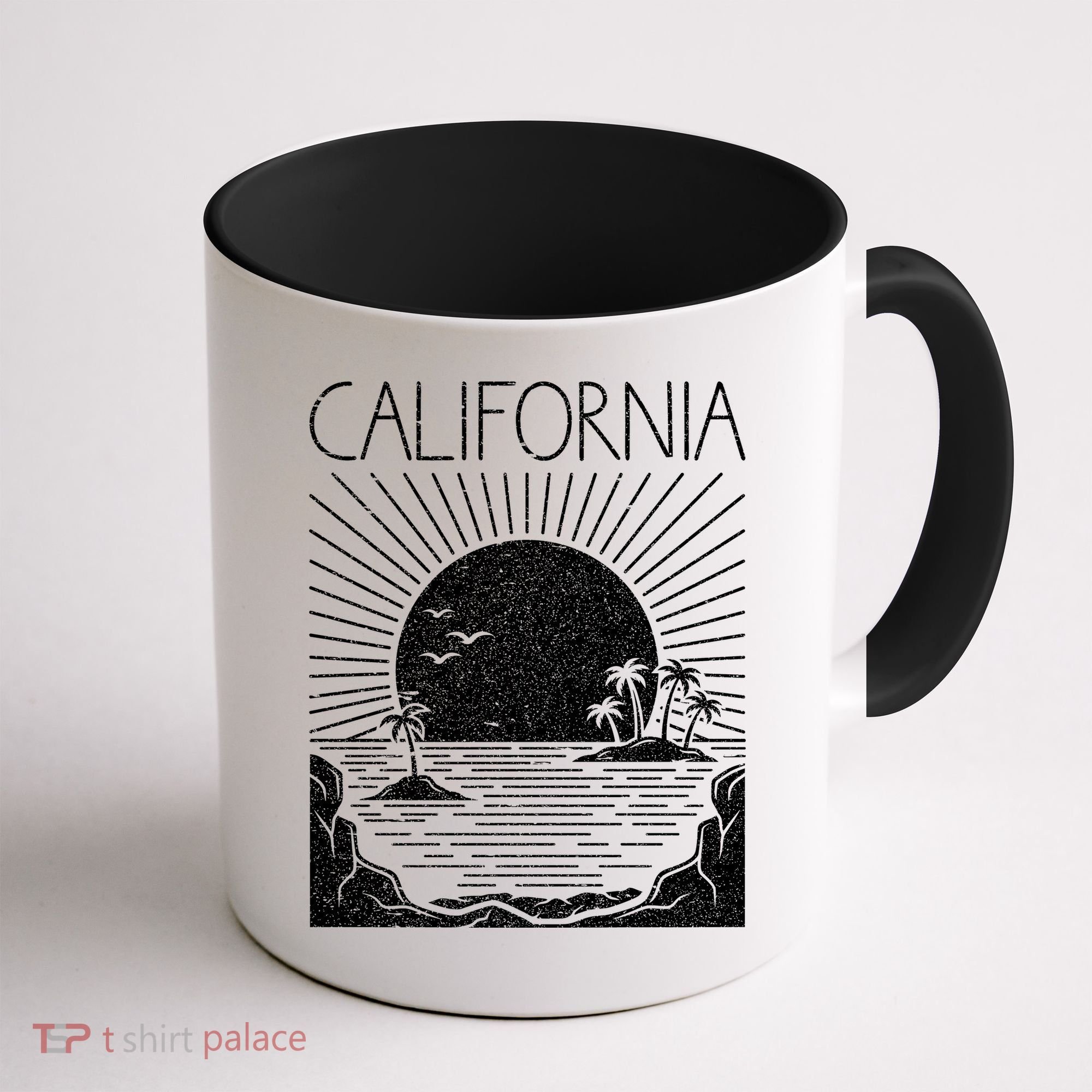 Retro California Rising Sun Palms And Ocean Summer Coffee Mug